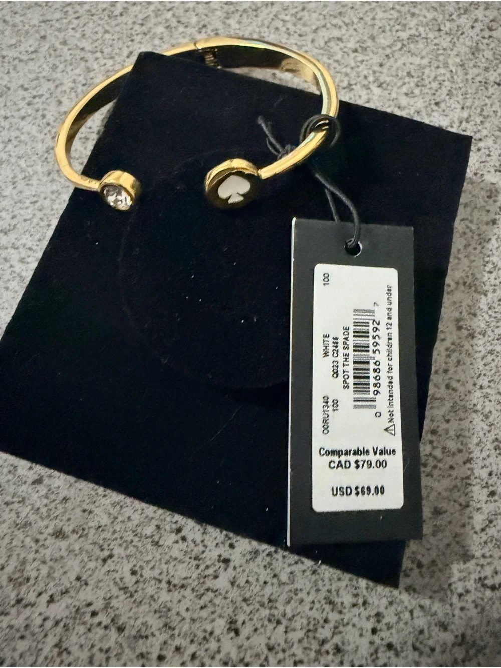 kate spade Gold Toned Open Bangle with Crystal and Enamel Accents